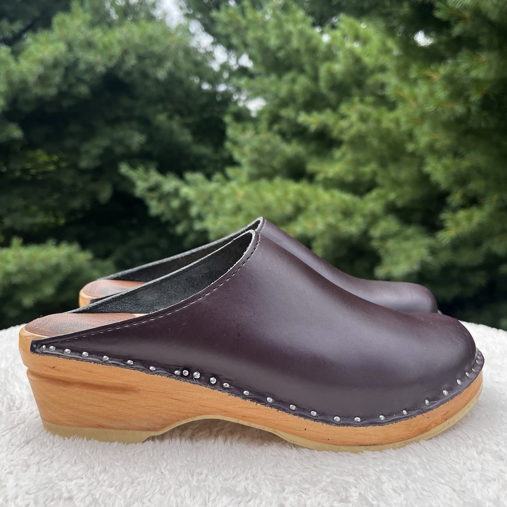 Troentorps Sweden Clogs Leather Wooden Womens 38 | 8 Toffelfabrik Brown Cognac - Picture 1 of 9
